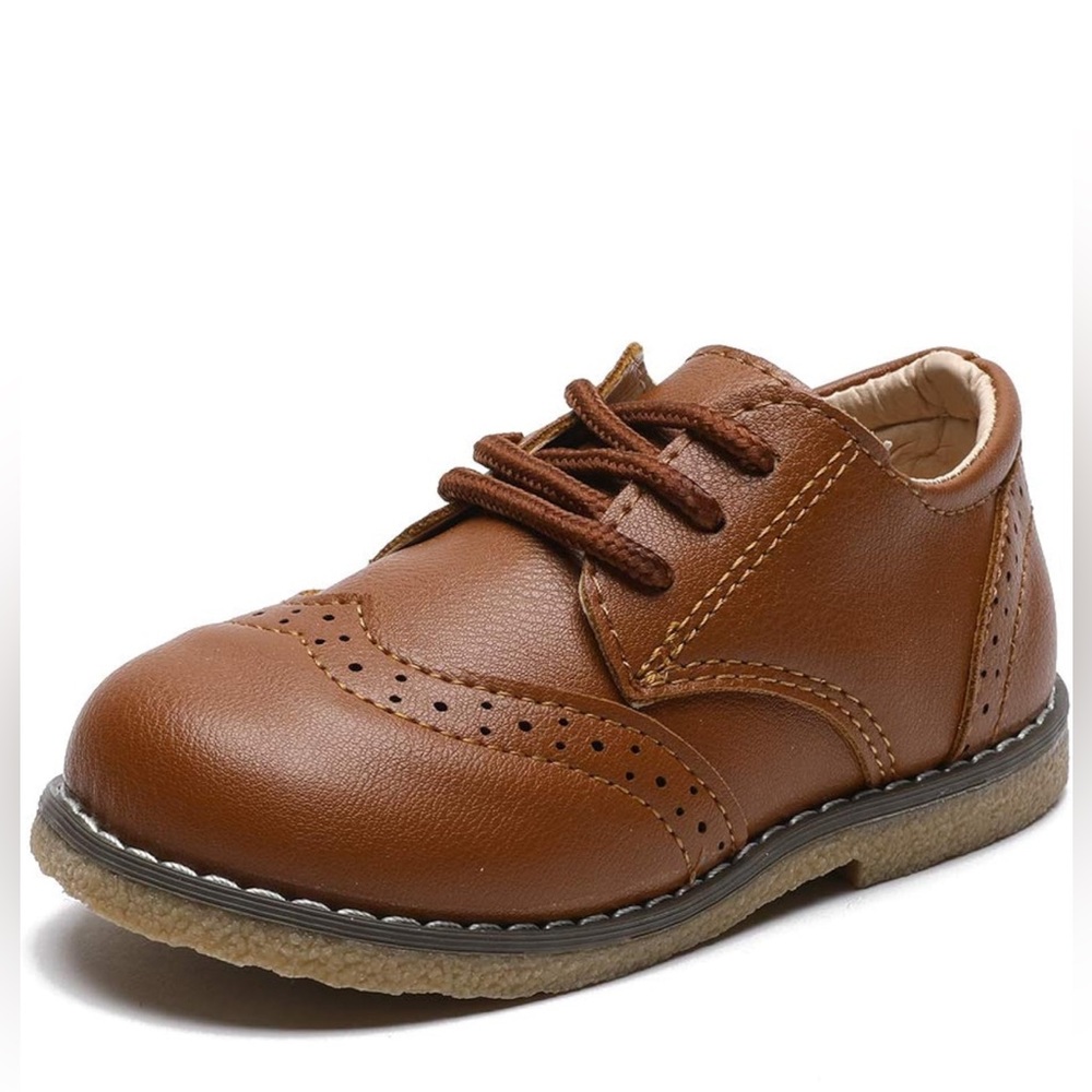 Classic Brown Kids Dress Shoes - Picture 2 of 8